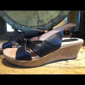 Dansko platform sandals; black leather; new